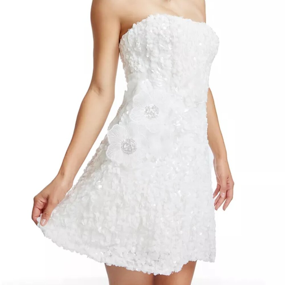 Dress the Population White Sasha Embellished Strapless Mini Sheath Dress. Sz: XS